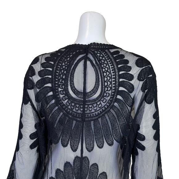 Women's Black Lace Tie Front Swim Suit Cover | Size: S - Picture 7 of 7